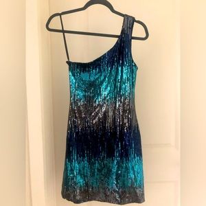 One shoulder sequin mini dress.